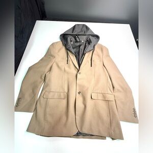 Projek Raw Mens Size XXL Removable Hood Blazer Jacket Beige Dual-Layer